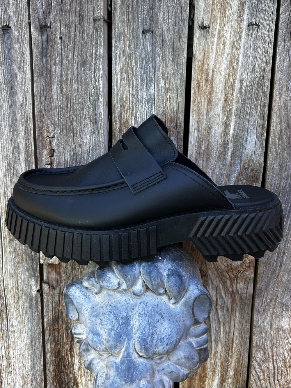 NWT Sorel Ona Ave Loafer Mule Leather Jet Black 9.5